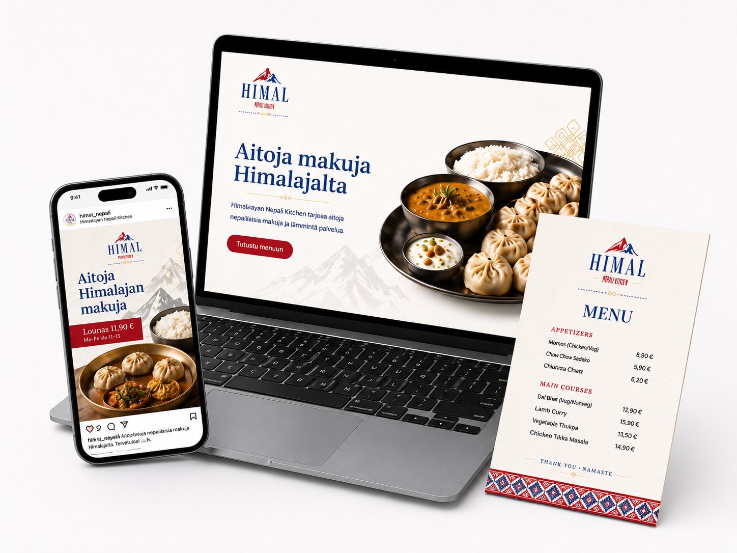 Himalayan Nepali Kitchen — nettisivut, some ja menu Creavolta