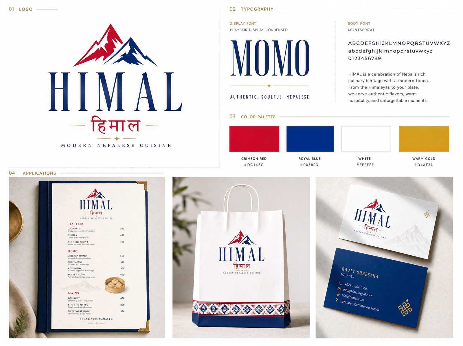 Ravintolan brändipaketti — logo, typografia, värit ja mockupit
