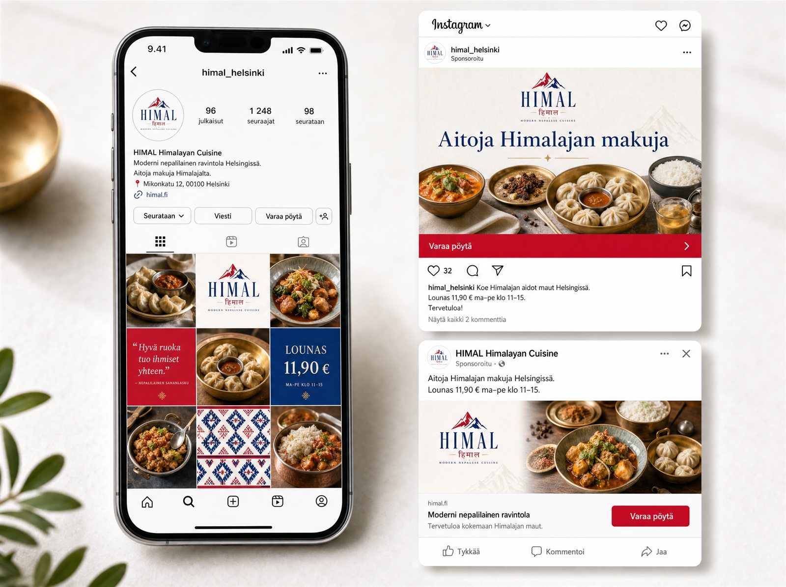 Ravintolan some-ilme — Instagram-profiili ja mainospohjat
